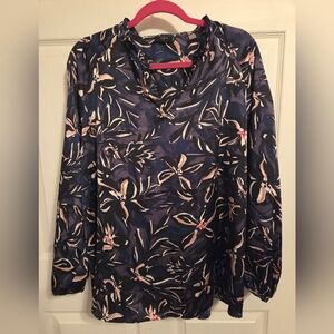 Tahari Navy and Pink Patterned Blouse